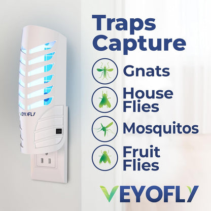 VEYOFLY Fruit Fly Traps for Indoors, Fly Trap Indoor, (4 Device + 12 Refills) Fly Catcher Indoor, Gnat Traps for House Indoor, Fly Trap, Plug in Light Flying Insect Trap, Bug Killer