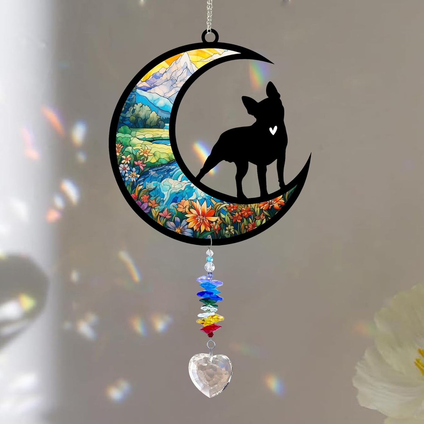 Boston Terrier Memorial Suncatcher, Personalized Pet Memorial Sun Catcher with Name Date, Dog Remembrance Gifts, Pet Loss Sympathy Rainbow Maker Heart Crystal Suncatcher for Window Garden