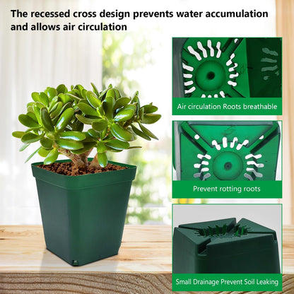 Square Nursery Seedling Pot 3.5 Inches 90 Pcs, Small Nursery Pot Plastic Thick and Sturdy Seed Start Germination Pot for Plant Propagation and Seeding(Green,3.54 Inches, 90Pcs)