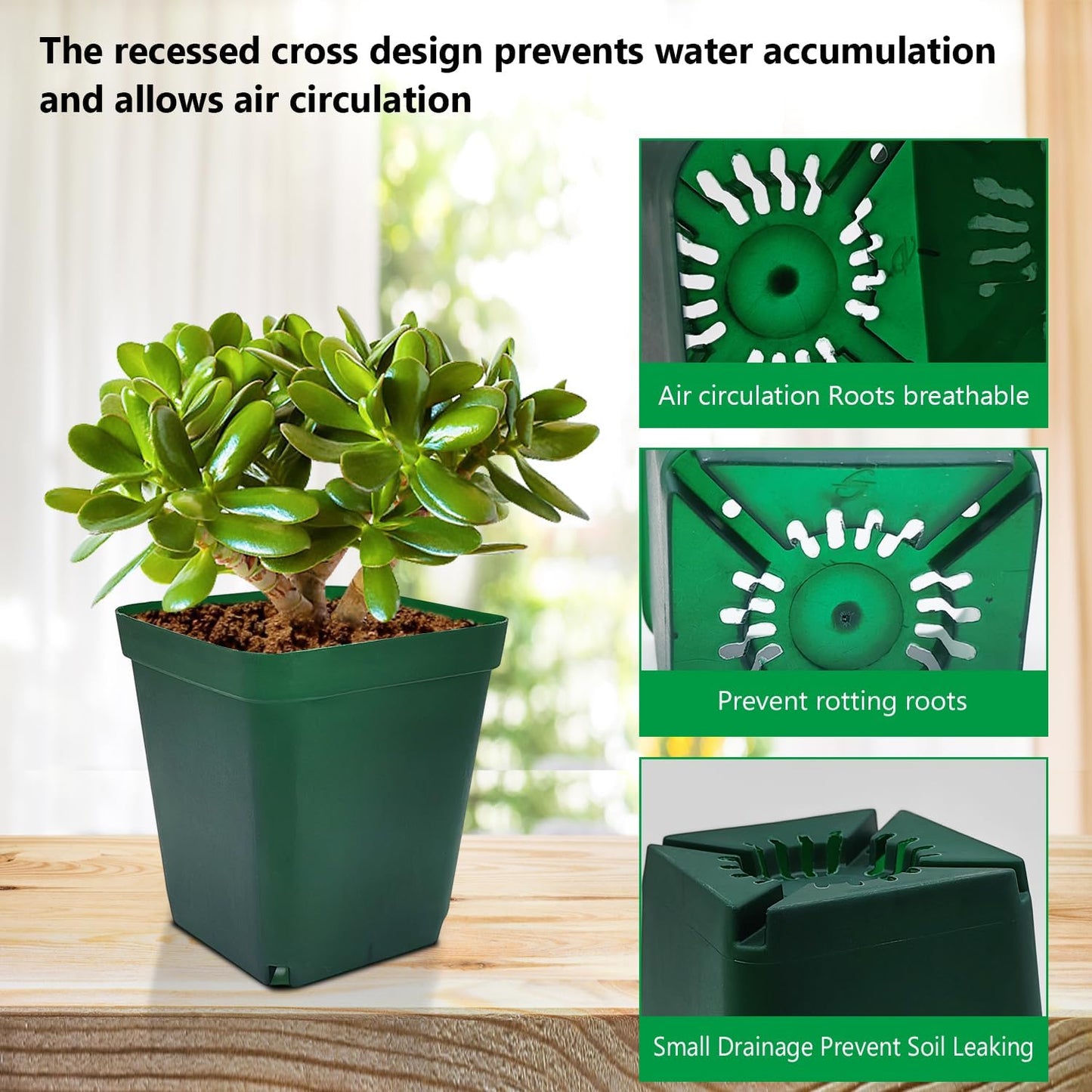 Square Seedling Nursery Pots 3.15 Inches 100 Pcs for Small Succulents or Cacti Flower Plastic Pots Sturdy Reusable (Green, 3.14Inches,100Pcs)