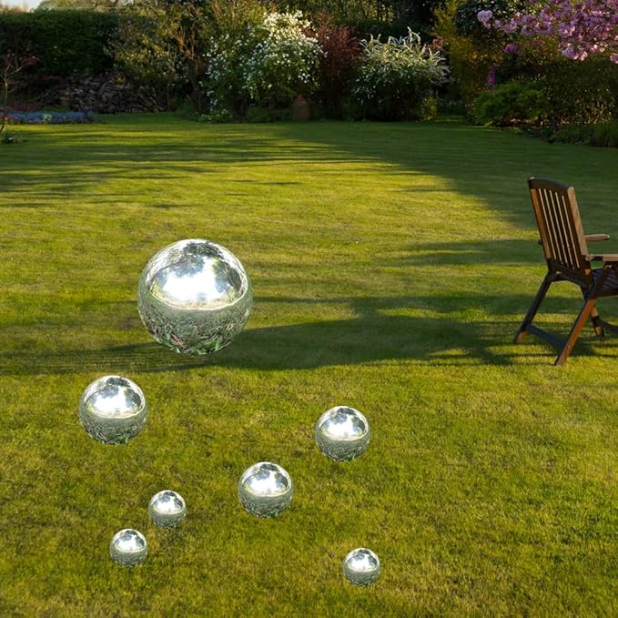 Kesywale Decorative Gazing Ball Set, 7PCS 50-150 mm Gazing Globe Mirror Ball Garden Spheres Centerpiece Balls for Home Outdoor Decor Ornament (Silver)