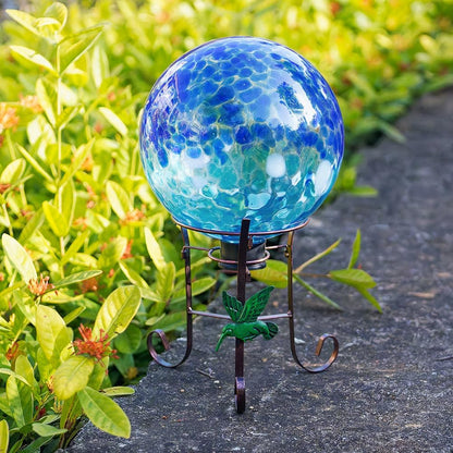 Stargarden Gazing Ball, 10 Inch Gazing Globe, Decorative Glass Balls with Metal Ball Holder, Mixed Blue Globe for Indoor, Outdoor Decor