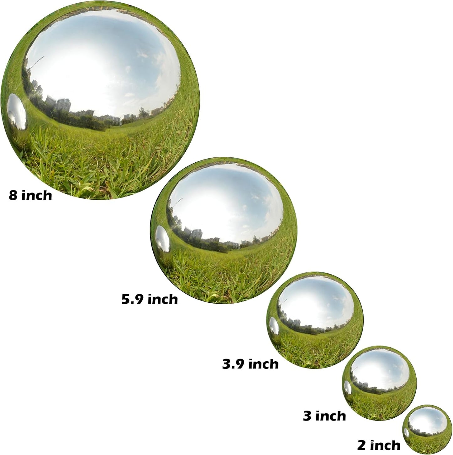 Nerien Gazing Ball, Stainless Steel Garden Mirror Globe, Polished Ornament Sphere, Hollow Floating Reflective Hemisphere, for Home Outdoor Pond Housewarming Swimming Pool Decoration, Silver, 8Pcs