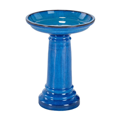 Smart Solar Aviatra Outdoor Ceramic Birdbath with Pedestal Stand and Glossy Finish, Elegant