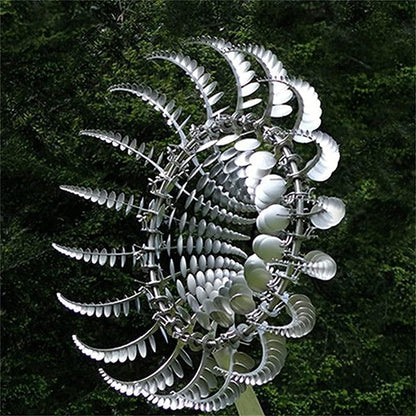 Magical Metal Windmill, Stainless Steel Windmill,Kinetic Metal Wind Spinners Garden Stake, 3D Wind Sculptures Move with The Wind Lawn Solar Wind Catcher Outdoor Patio Garden Decoration (SILVER-1PCS)