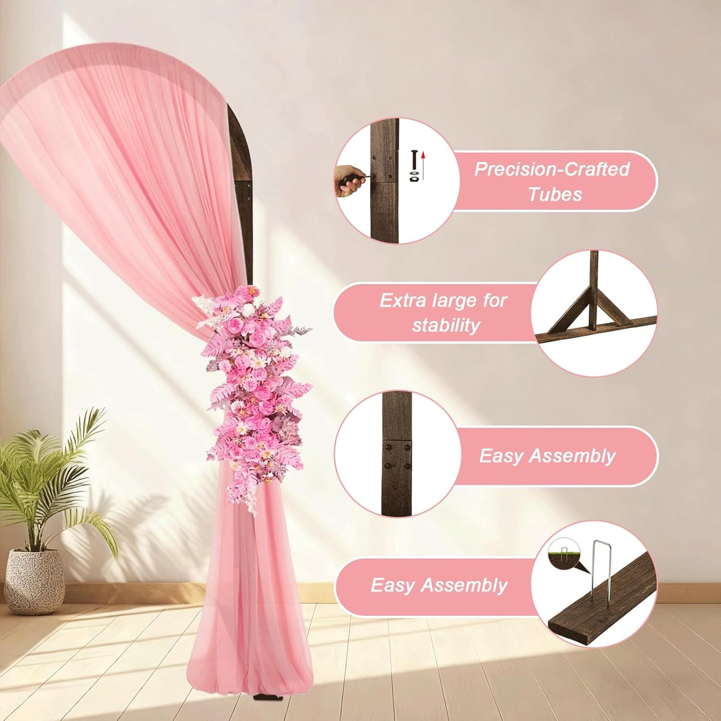 6.89 ft Wooden Wedding Arch – Large Balloon Arch Backdrop Stand, Wood Arch Arbor Arch Frame for Wedding, Proposals, Valentine's Day, Garden Decoration
