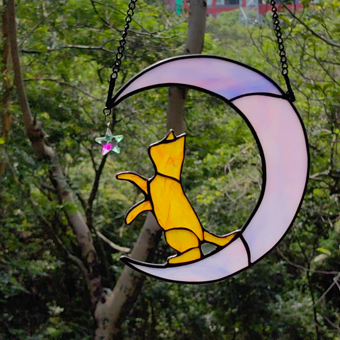 Orange Cat Gifts Suncatchers for Windows Hanging,6.7“x6.1 Funny Stained Glass Windows Hanging,Orange Cat Gifts for Women,Memorial,Birthday,Christmas