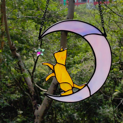 Orange Cat Gifts Suncatchers for Windows Hanging,6.7“x6.1 Funny Stained Glass Windows Hanging,Orange Cat Gifts for Women,Memorial,Birthday,Christmas