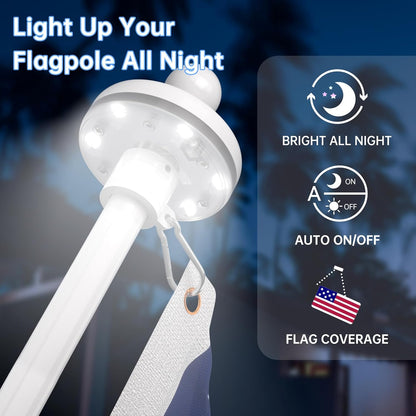 ZMTECH 2PC Solar Light for Flag Pole, Waterproof Outdoor Lighting for 5-10FT Flagpoles, Auto On/Off with Solar Charging, Fits 1in Diameter Poles (White)