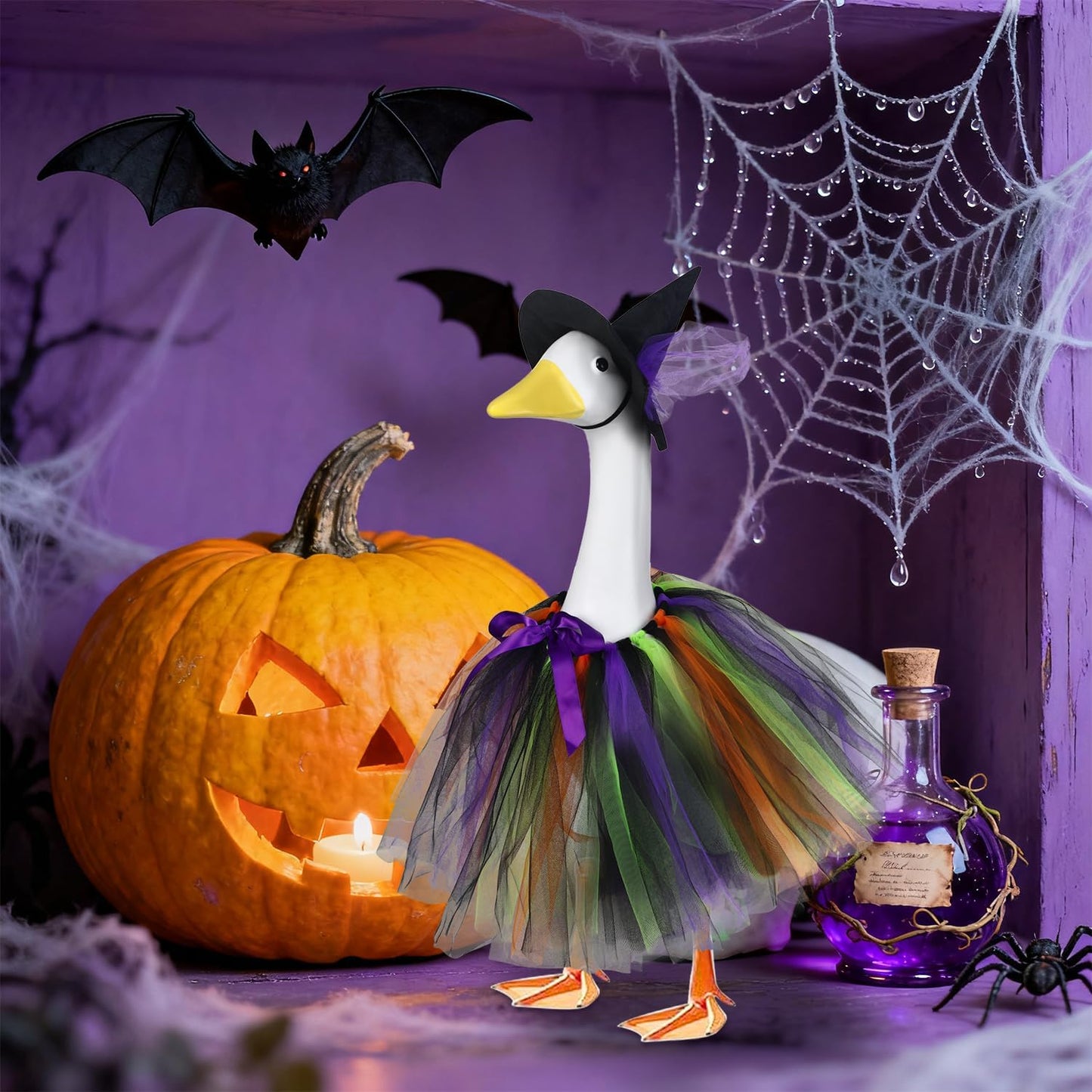 Halloween Witch Porch Goose Outfits Tutu Dress Costume Clothes, for 23" 17" Outdoor Patio Yard Lawn Decor