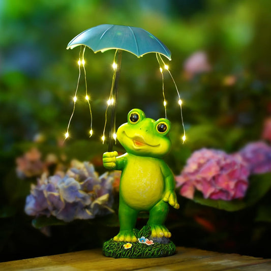 Solar Frog Garden Statue for Outside - Outdoor Decor Funny Hold Umbrella Lights for Lawn Yard Balcony Home : Best Garden Gifts for Mom