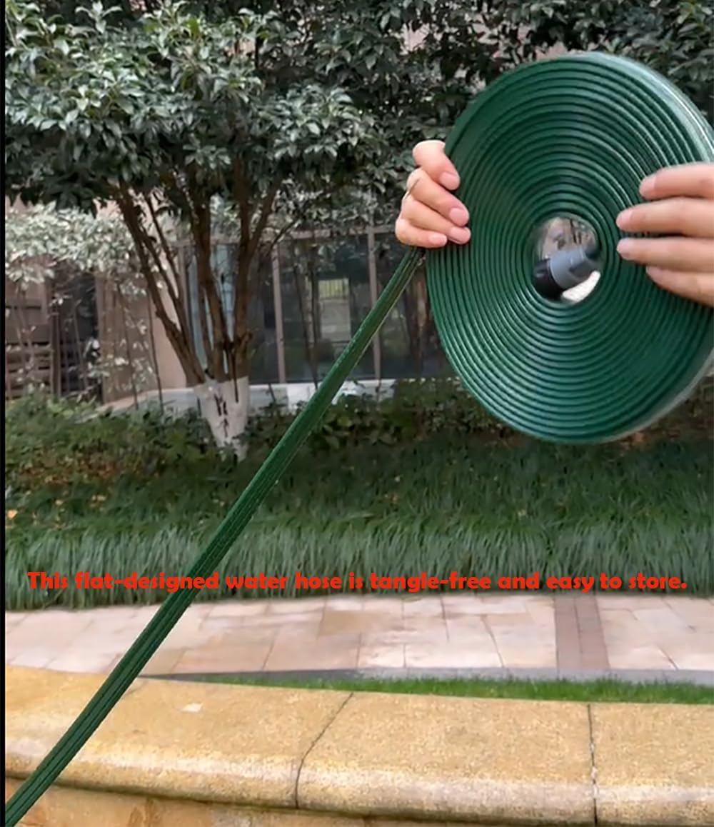 Watoo 2025 Sprinkler Hose & Soaker Hose for Yard - 25 FT Reinforced Flat Garden Hose with Holes, Heavy Duty No-Kink Lawn Irrigation Hose (Includes Stakes, High Pressure Spray)