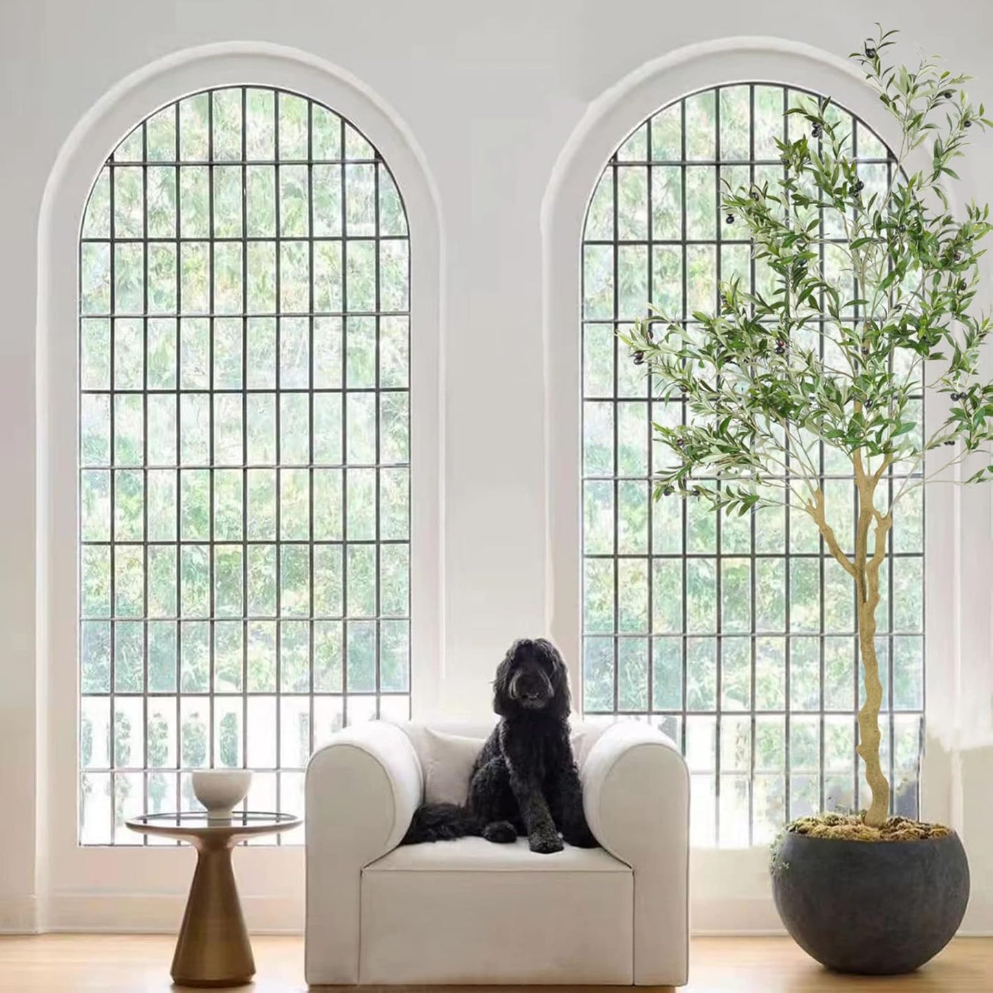 Tall Faux Olive Tree，7ft（84in） Realistic Potted Silk Artificial Indoor with Green Leaves and Big Fruits for Home Office Living Room Bedroom Stairs Foyer Decor.