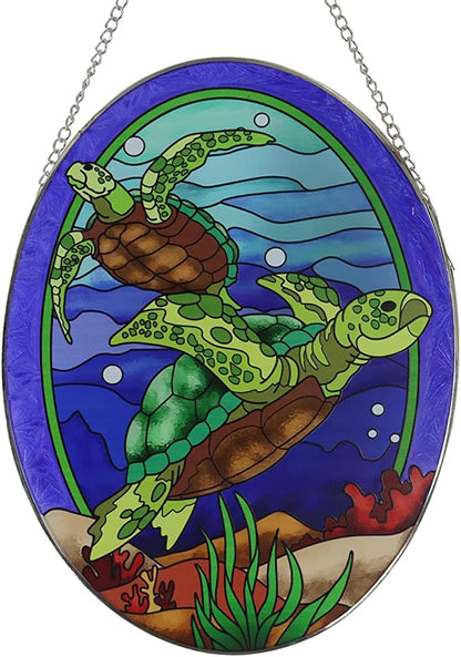 Hanging Ornament, Sea Turtle Stained Glass Window Hangings Suncatcher, 10 inches, Multicolored Ocean Themed Decor for Home, Garden, Indoor Outdoor Use