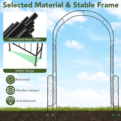 Happygrill Garden Arch Trellis, 7.9 FT Metal Pergola Arbor w/Elegant Pattern & Arc Top Design, Galvanized Metal Pipes, Outdoor Garden Arbor Archway for Parties, Weddings, Ceremony Decoration
