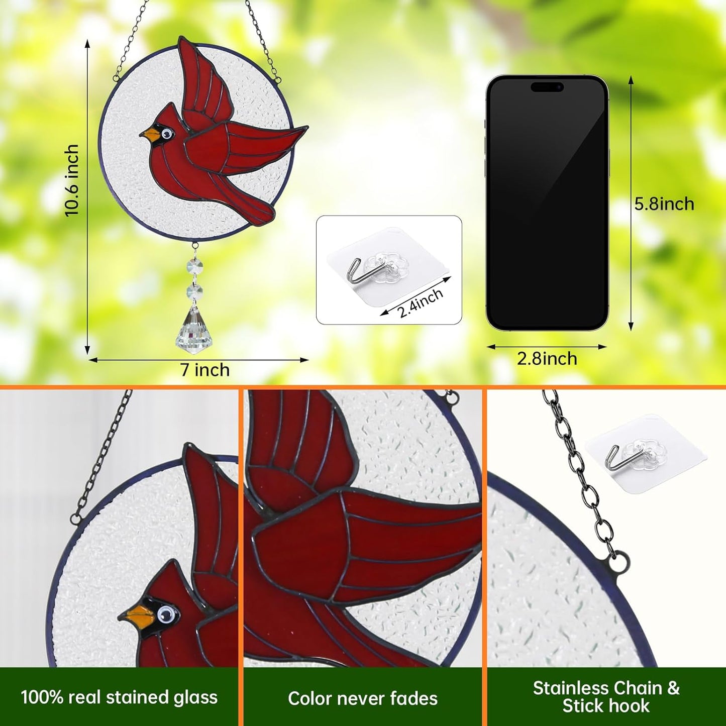 Cardinal Stained Glass Suncatchers for Windows Hangings Decorative,Red Love Birds Sun Catchers with Crystal Indoor Ornaments,Memorial Gifts for Women,Sun Catchers