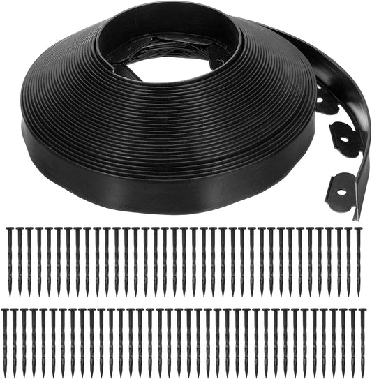 uxcell Landscape Edging, 1Pcs 80FT x 2" - No Dig Garden Edging Kit with 75 Stakes, Landscape Edging Border for Garden Lawn Flower Bed Yard Grass (Black)