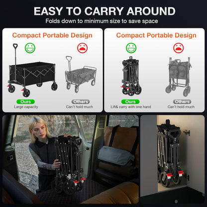 180L Large Capacity Collapsible Wagon Carts with Wheels,Foldable Wagon with 330LBS,Heavy Duty Shopping Cart,Portable Wagons Carts Foldable for Beach,Sports,Garden,Laundry,Outdoor-Black