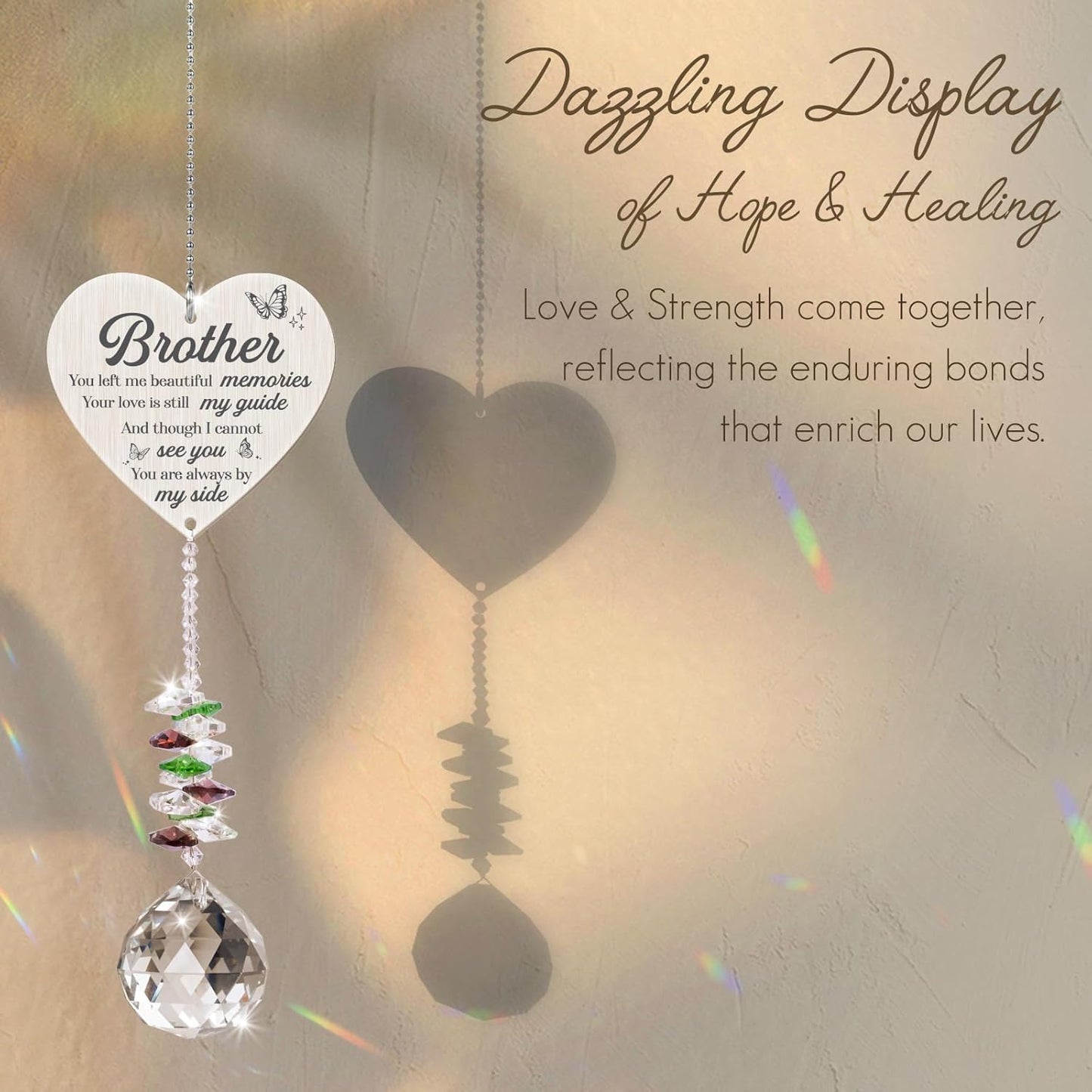 Sympathy Gifts for Loss of Brother,Memorial Crystal Suncatcher,Memorial Gifts for Loss of Brother,Hanging Crystals Ornament for Window Rainbow Maker Prisms Home Decor Gift
