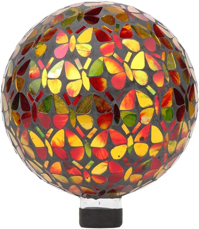 Lily's Home Colorful Mosaic Glass Gazing Ball, Designed with a Stunning Holographic Butterflies Mosaic Pattern to Bring Color to Any Home and Garden, (10 Inches Dia.)