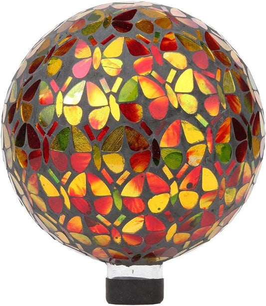 Lily's Home Colorful Mosaic Glass Gazing Ball, Designed with a Stunning Holographic Butterflies Mosaic Pattern to Bring Color to Any Home and Garden, (10 Inches Dia.)