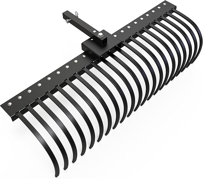 YITAMOTOR 60" Tow Behind Landscape Rake, 2" Receiver Lown Dethatcher Rack with 21 Steel Tines for ATV/UTV & 3-Point Hitch Systems Tractor, Features to 48" or 60" Toolbars for Leaves, Debris, Grass