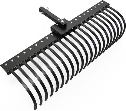 YITAMOTOR 60" Tow Behind Landscape Rake, 2" Receiver Lown Dethatcher Rack with 21 Steel Tines for ATV/UTV & 3-Point Hitch Systems Tractor, Features to 48" or 60" Toolbars for Leaves, Debris, Grass