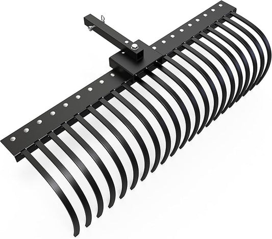 YITAMOTOR 60" Tow Behind Landscape Rake, 2" Receiver Lown Dethatcher Rack with 21 Steel Tines for ATV/UTV & 3-Point Hitch Systems Tractor, Features to 48" or 60" Toolbars for Leaves, Debris, Grass