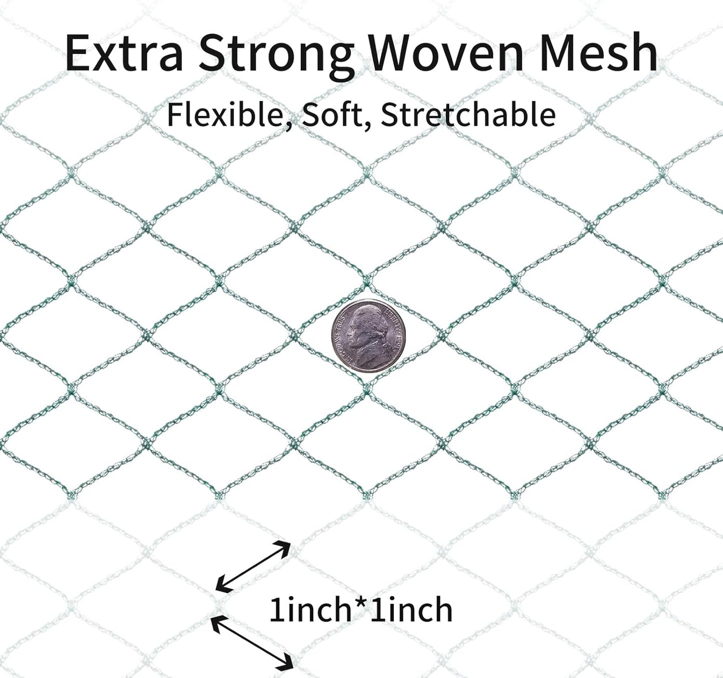 Bird Netting 50'x50' with 1" Square Mesh Bird Net Garden Netting for Chicken Coop, Aviary, Deer Fence, Chicken Netting Fruit Tree Netting