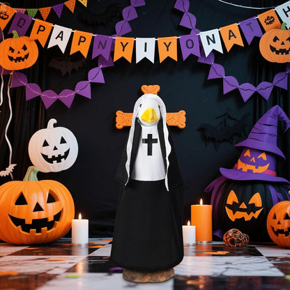 Talltalk Halloween Nun Goose Outfit Clothes for 23" High Cement or Plastic Goose Lawn Clothing Porch Garden Costume for Porch Yard Lawn Patio Outdoor Statue Art