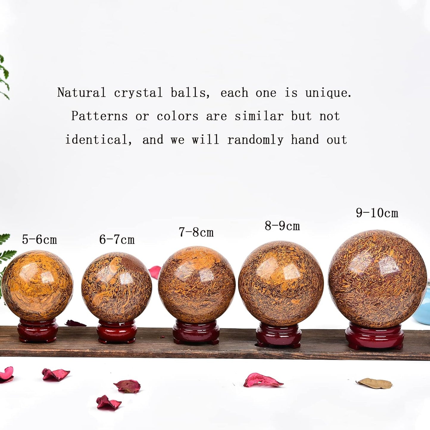 JIC Gem Golden Jade Quartz Crystal Ball Healing Crystal Gemstone Sphere with Decorative Wooden Stand for Meditation Gifts Decoration (80-90mm)