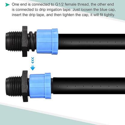 MECCANIXITY Drip Irrigation Tubing Coupling G1/2 Male Thread 16mm Barbed Locking Fitting for 16mm Drip Tape Tubing Sprinkler System Blue Pack of 10