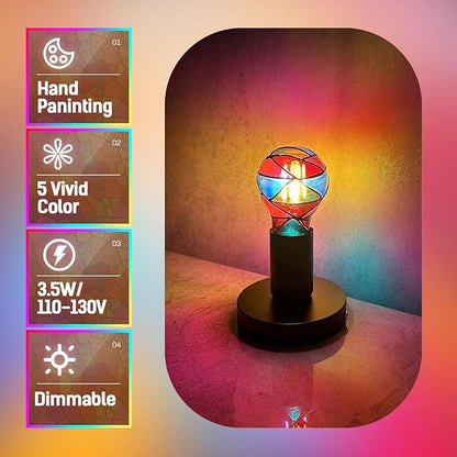 Hompavo Upgraded Dimmable LED Stained Glass Light Bulb, Hand-Painted Colorful E26 A19/A60 3.5W, for Party, Halloween, Christmas, Home, Room, Garden, Balcony Decoration, 2 Pack