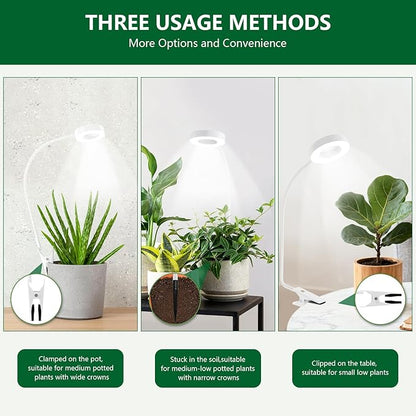 Grow Lights for Indoor Plants Full Spectrum, Clip-on LED Plant Lights for Indoor Growing with Auto On/Off Timing 3/9/12 Hrs, 10 Dimmable Levels, 3 Spectrum Modes & Adjustable Gooseneck, White, 1 Pack