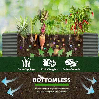 A ANLEOLIFE 4-Pack 6X3X2ft & 8X4X2ft Deep Root Galvanized Raised Garden Beds Outdoor for Planting Vegetables Flowers Herb, Quartz Grey
