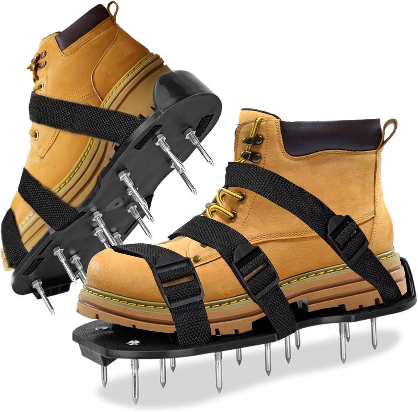 The Lawn Aerator Shoes for Grass, Epoxy Spiked Shoes with 1.65'' Sharp Short Spikes, Garden Grass Loosening Spike Shoe for Epoxy Flooring, 6 - Shoelace Design (Black, 11.8'' x 5.1'')