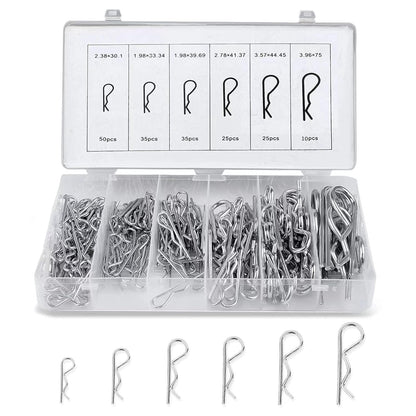 Boatsea Cotter Pin Assortment Kit, 180PCS 6 Sizes Hair Pin R Clips Assortment Kit, Zinc Plated Spring Steel Hairpin R Clips, Retaining Hair Pin for use on Hitch Pin Lock System