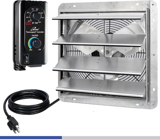 iLIVING 16" Wall Mounted Shutter Exhaust Fan, Automatic Shutter, with Thermostat and Variable Speed