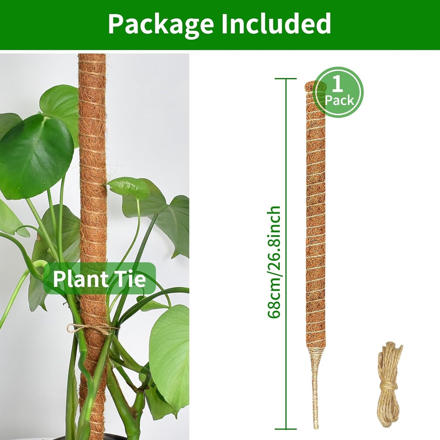 Moss Pole, 26.8-Inch Moss Poles for Plants Monstera, Bendable Plant Support Stakes for Climbing Plants Indoor, Garden Trellis Plant Stick for Potted Plants, Pothos Philodendron