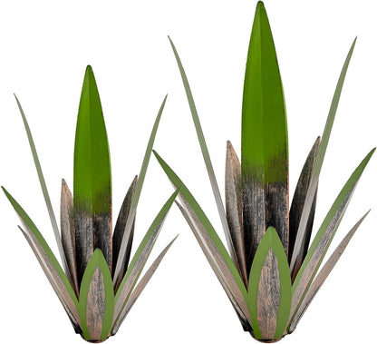 Metal Agave Plants, 2 Pack Big Tequila Rustic Sculpture, Rustic Metal Agave Plants Lawn Home Ornaments, for Yard Stakes, Garden Figurines, Outdoor Patio (2 PCS Green)
