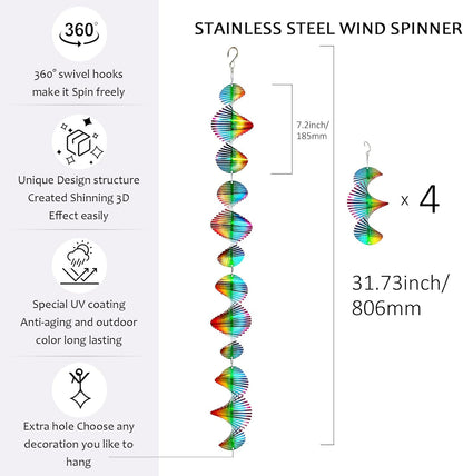 Rainbow Wave Wind Spinners Outdoor Hanging Garden Decor,Bird Deterrents for Outside,Sparkly Reflective Wind Spinner,Stainless Steel Bird Scare Devices-Scare Birds Away from Yard Patio Farm
