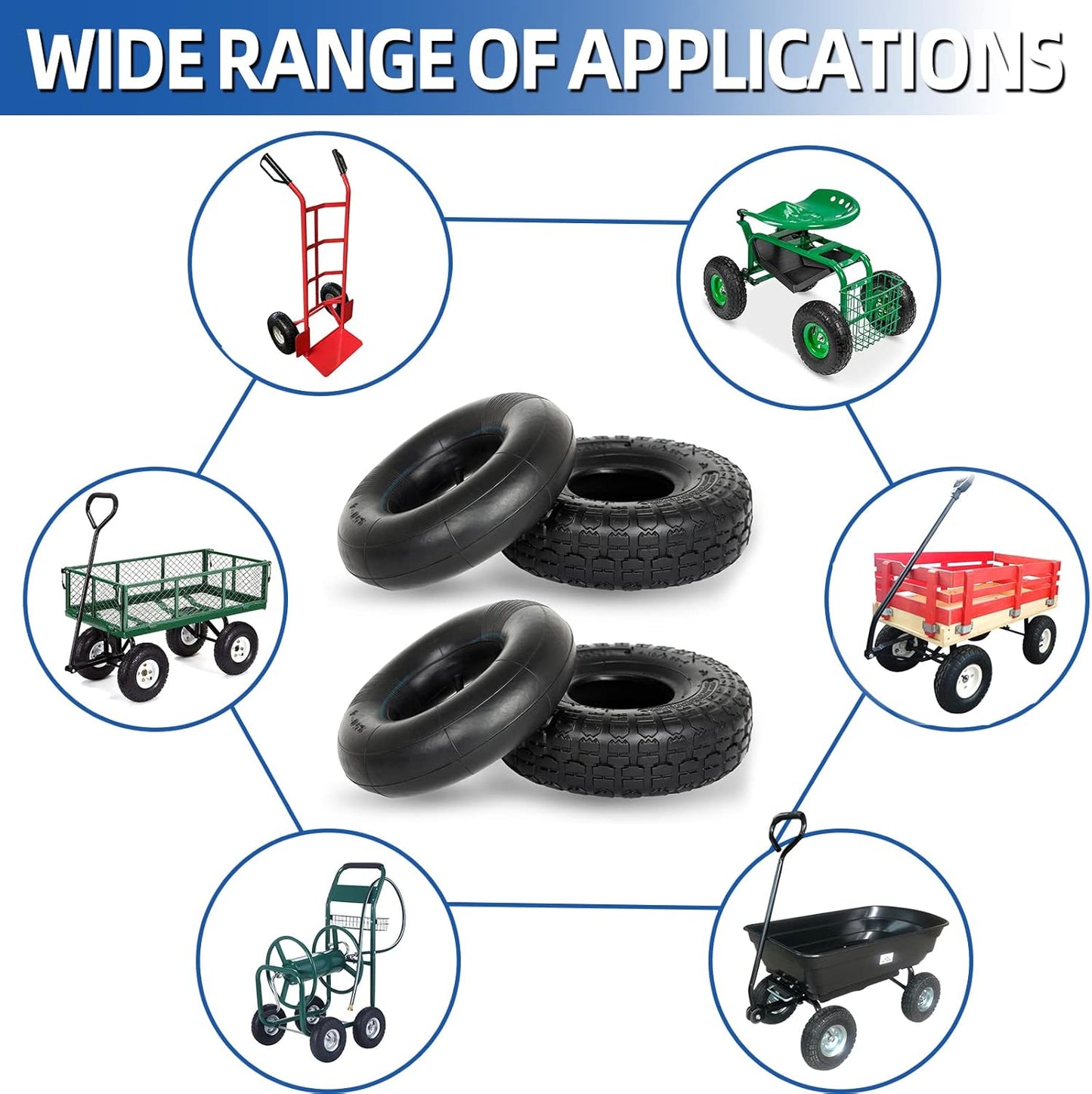 4.10/3.50-4 Replacement Tire and Inner Tube Set, 2 Pack, 10" Heavy Duty Tire and Tube, TR-13 Straight Valve Stem, for Hand Truck Trolley Dolly Garden Wagon Cart Wheel Replacement