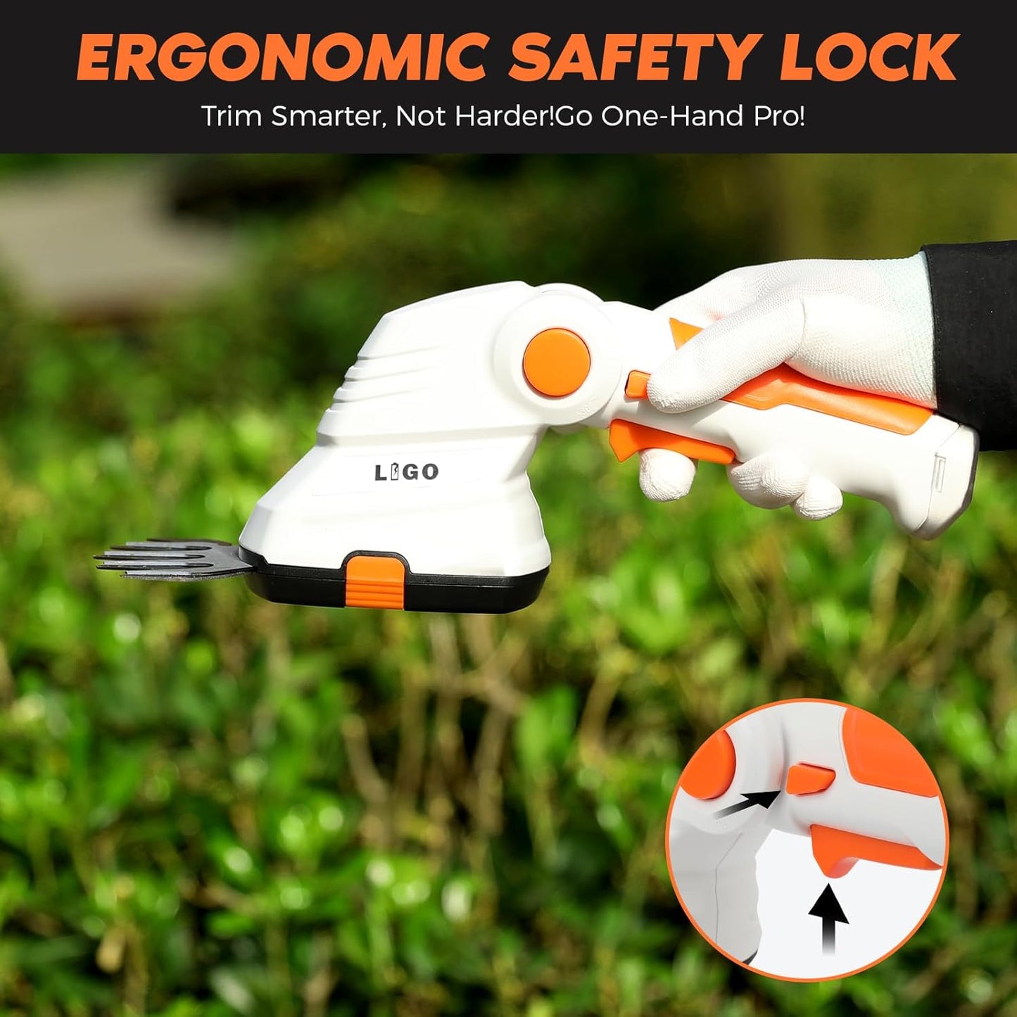LIGO 2-in-1 Cordless Grass Shear and Shrub Trimmer, 7.2V Lightweight Handheld Lawn Edger & Hedge Clipper with Rechargeable Battery for Garden, Yard, and Bush Trimming
