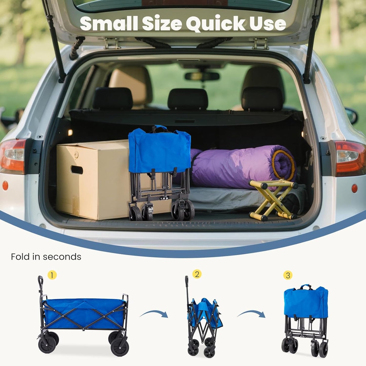 DUMOS Collapsible Wagon Cart Foldable, Heavy Duty Folding Wagon with Wheels, Lightweight Portable Folding Utility Shopping Cart for Grocery Sports Garden Camping