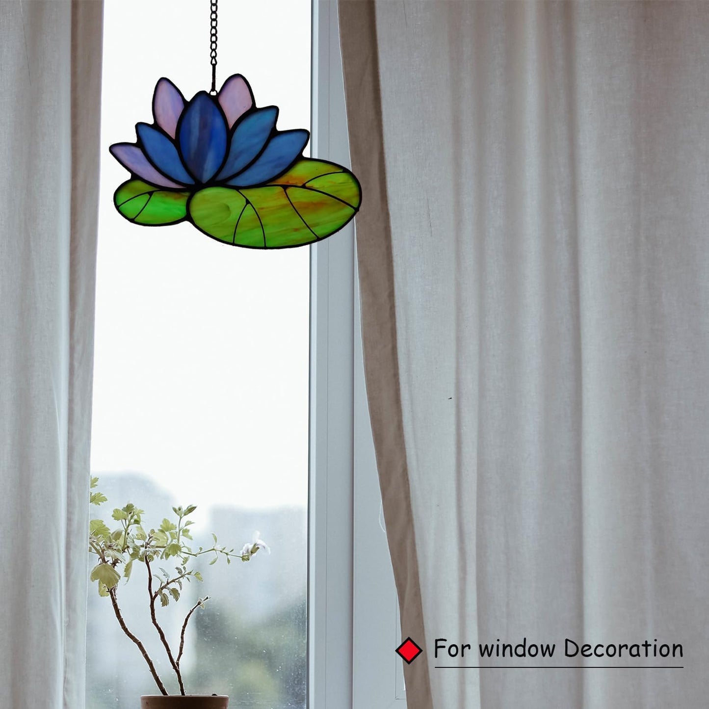 Stained Glass Lotus Flower Window Hanging Sun Catcher Holiday Decoration Window Panels Birthday Gifts for mom,Woman and Friends (Blue)