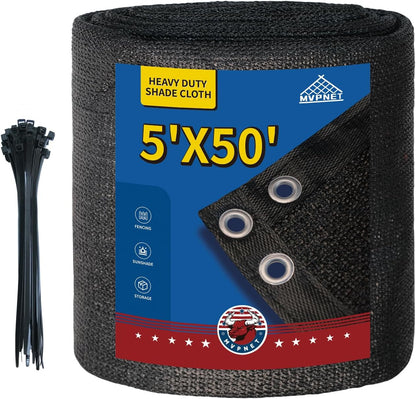 5x50Ft Garden Privacy Fence Screen, 145GSM Heavy Duty 90% Blockage Windbreak Mesh Tarp with Reinforced Edges & Anti-Rust Grommets, Includes Zip Ties for Garden, Yard, Backyard, Outdoor, Black