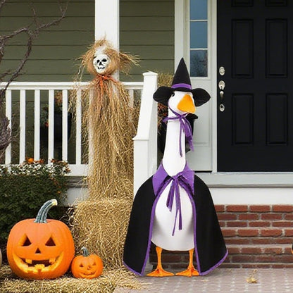 Halloween Porch Goose Outfit Set for 23'' Plastic Statue Lawn Porch Goose Clothes with Cloak Hat Costume for Indoor Outdoor Patio Yard Lawn Art Decor(Purple)