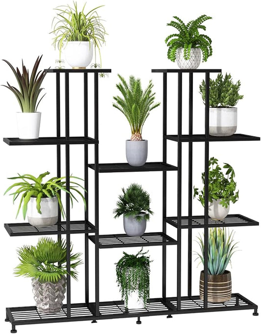 Metal Plant Stand, large indoor Plant Stands Decorative Black Steel Plant Shelf for ontdoor Patio Garden Balcony and Yard,tall multi tier plant stand(9 Tier)