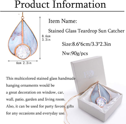 H&D HYALINE & DORA Art Stained Glass Suncatcher Teardrop Ornament, Suncatchers Hang for Window Wedding Party