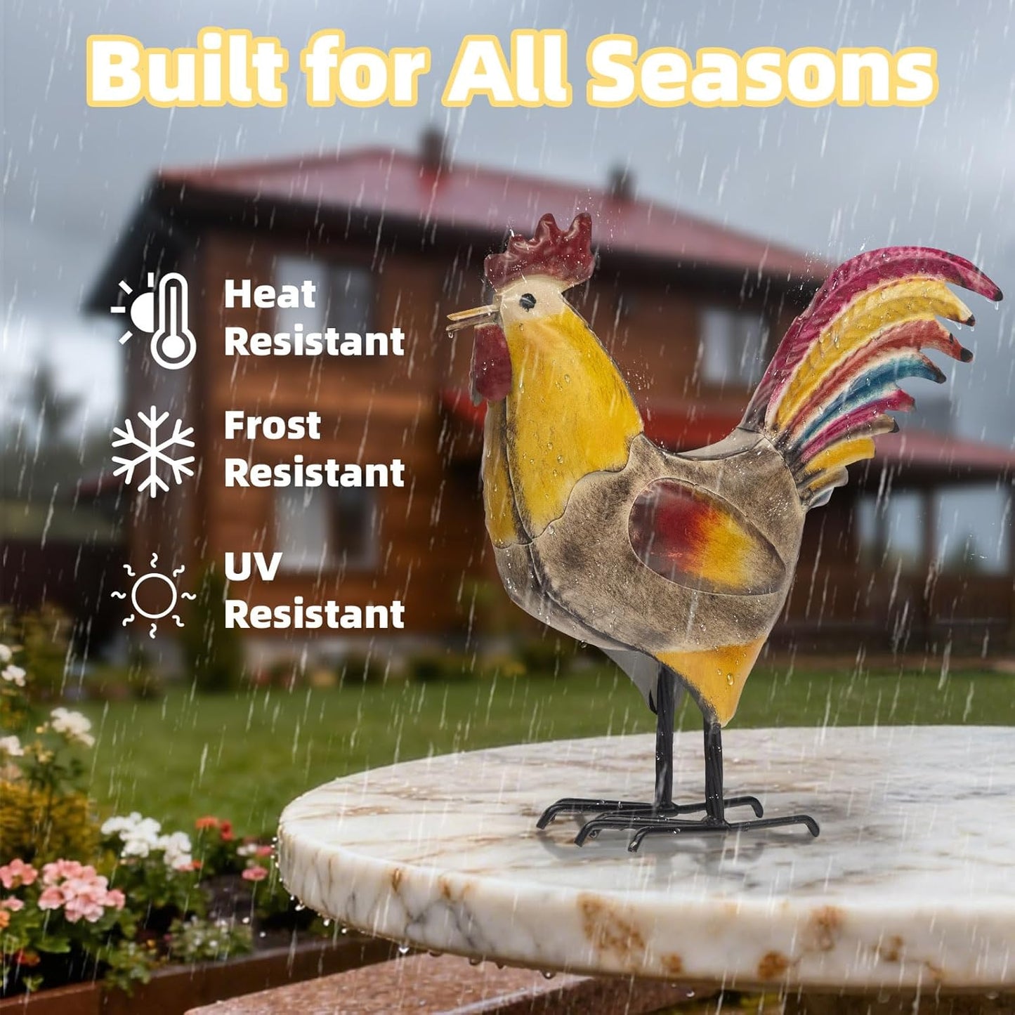 MODE HOME 2 Piece Metal Rooster Yard Decor Set, 12" Outdoor Chicken Statue for Garden, Farmhouse and Patio, Hand-Painted Metal Chicken Figurine, Rustic Chicken Yard Art and Outdoor Rooster Decor